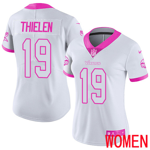 Minnesota Vikings #19 Limited Adam Thielen White Pink Nike NFL Women Jersey Rush Fashion->youth nfl jersey->Youth Jersey